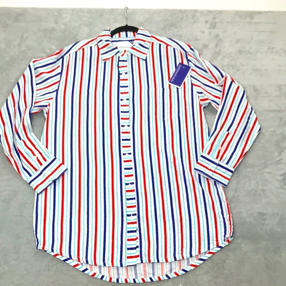 Addison Bay Button Down Collared Oversized Striped Shirt S New